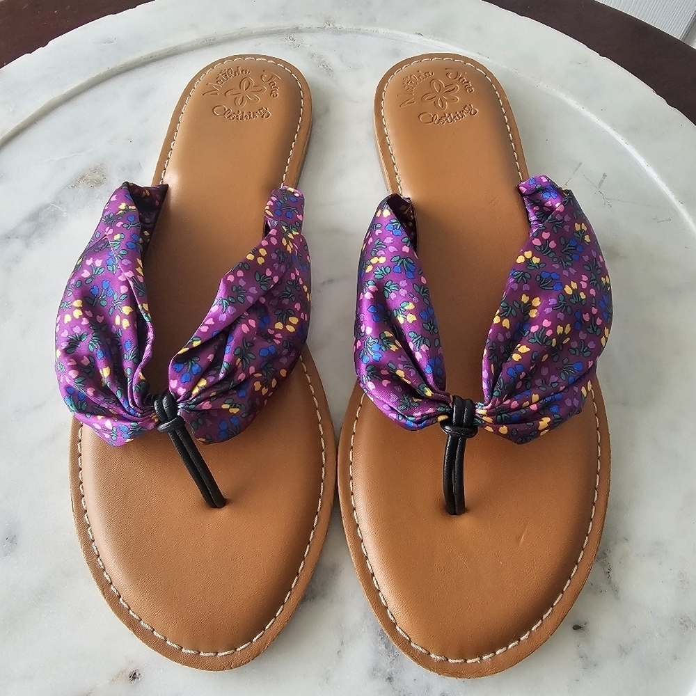 Matilda Jane Toes In The Sand Purple Floral Flip Flop Sandals Size 10